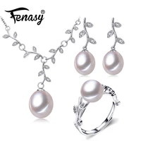 fenasy 925 sterling silver jewelry sets for women natural freshwater pearl necklaces for women flower pendant drop earring ring