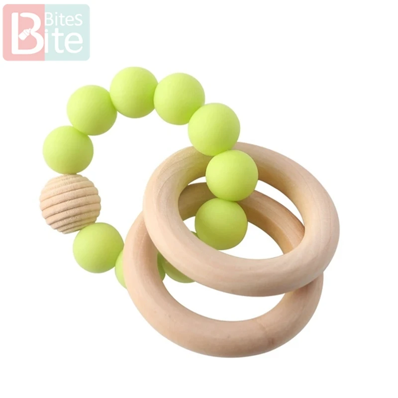 Lime Green Rattle 1 шт. детский силиконовый Прорезыватель для браслетов младенцев, погремушка, силиконовые бусины с резьбой, браслеты, прорезыватели, ювелирные изделия, деревянные кольца для грызунов - Цвет: Lime Green Rattle