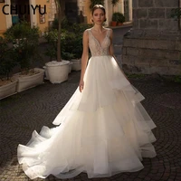 herburnl sexy illusion v neck off shoulder wedding gown dresses sleeveless ruffles appliqued beading long for women party