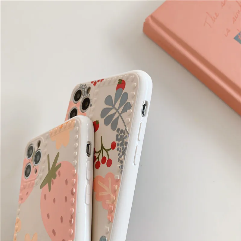 Роскошный милый чехол с клубничным растением для iPhone 11 Pro Max Мультяшные мягкие