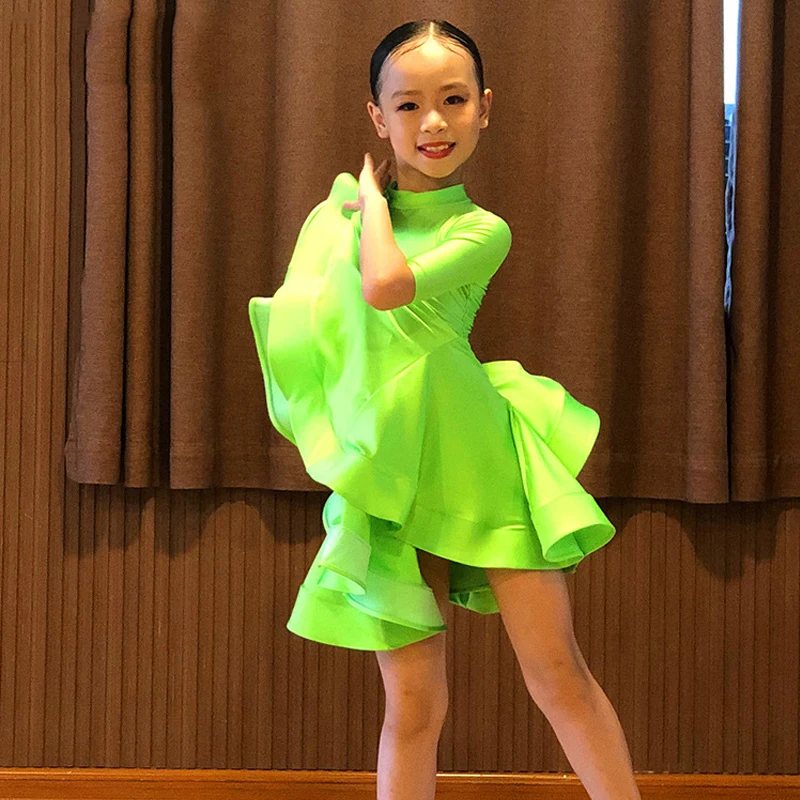 

Girls Latin Dance Competition Dresses For Kids Dance Costume High Collar Performance Dress Samba Chacha Tap Dance Clothes BL4762