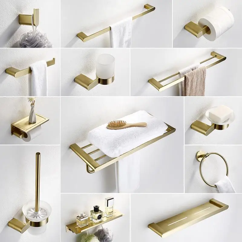 

B29 SUS304 Brushed Gold Dish Soap Stainless Steel Toilet Brush Holder Wall Towel Bar Bath Hardware Hook Bathroom Accessories