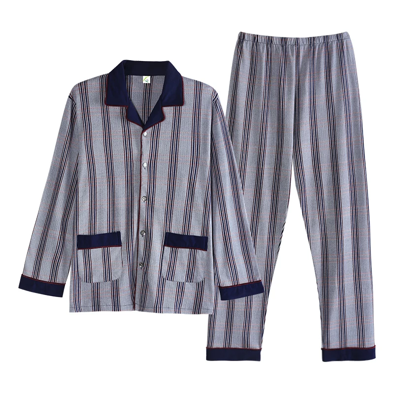 Мужская пижама из 100% хлопка Высококачественная клетчатая с длинными рукавами и