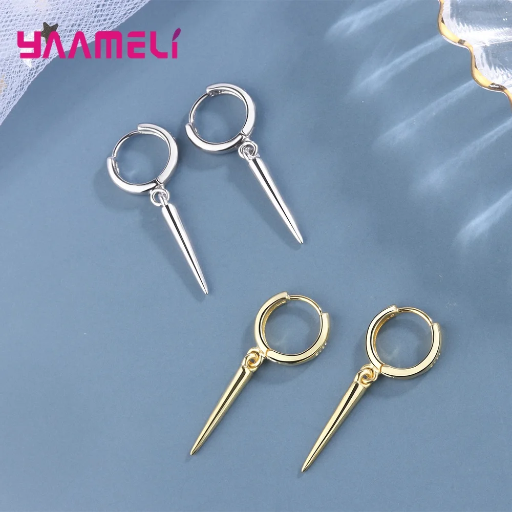 

Fashion Mini Small 925 Sterling Silver Hoop Earrings for Women Girl Piercing Jewelry Rivet Pendant Spike Round Earring Punk