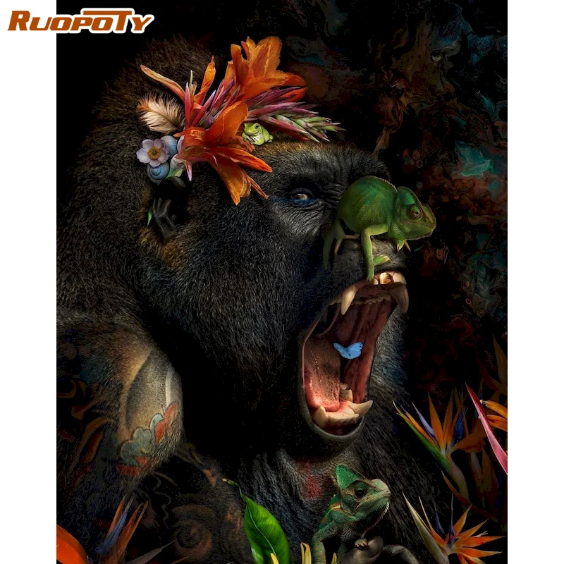 

RUOPOTY Paint By Number Animal Canvas Painting Kits Home Decoration Oil Painting By Numbers Orangutans Handpainted Gift