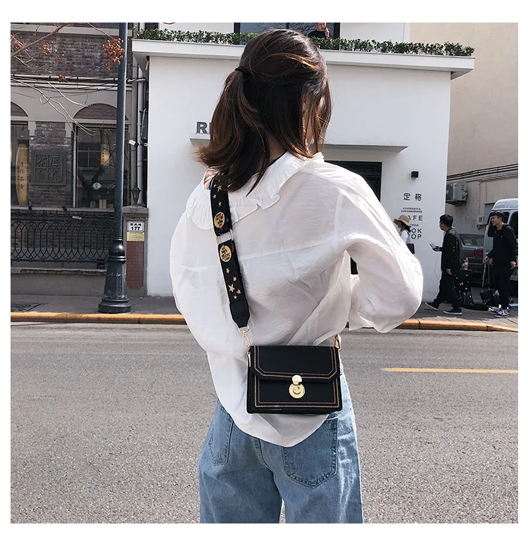 Bag for women new Korean style straddle bag outdoor travel chic wide band sewing fashion one shoulder small square bag