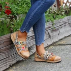 Женские туфли на мягкой подошве, с цветочным рисунком, разноцветные туфли на плоской подошве, винтажные кожаные богемные туфли на плоской подошве