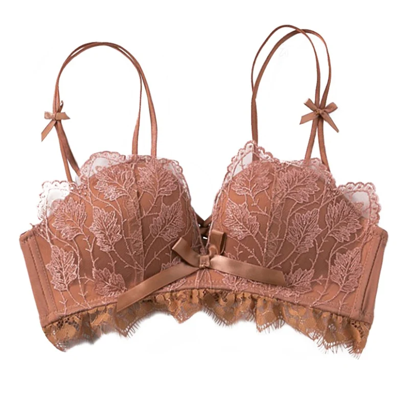 

Lace Floral Embroidery Bra Backless Push Up Bras For Women Sexy Lingerie Comfortable Adjustable Wireless Bralette
