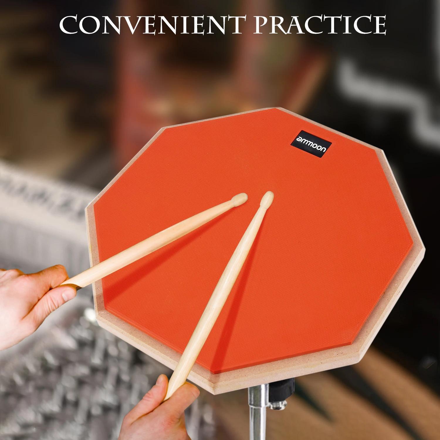 Ammoon 12 дюймовый барабан практическая подкладка бесшумный с барабанной палочкой