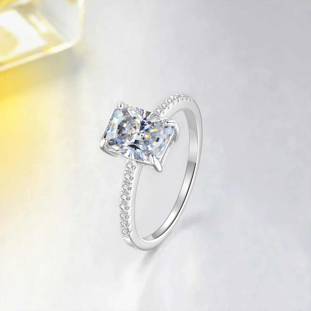 Реальный S925 серебро и белый фианит 8ct синтетический алмаз 8x11 мм кольцо с камнем