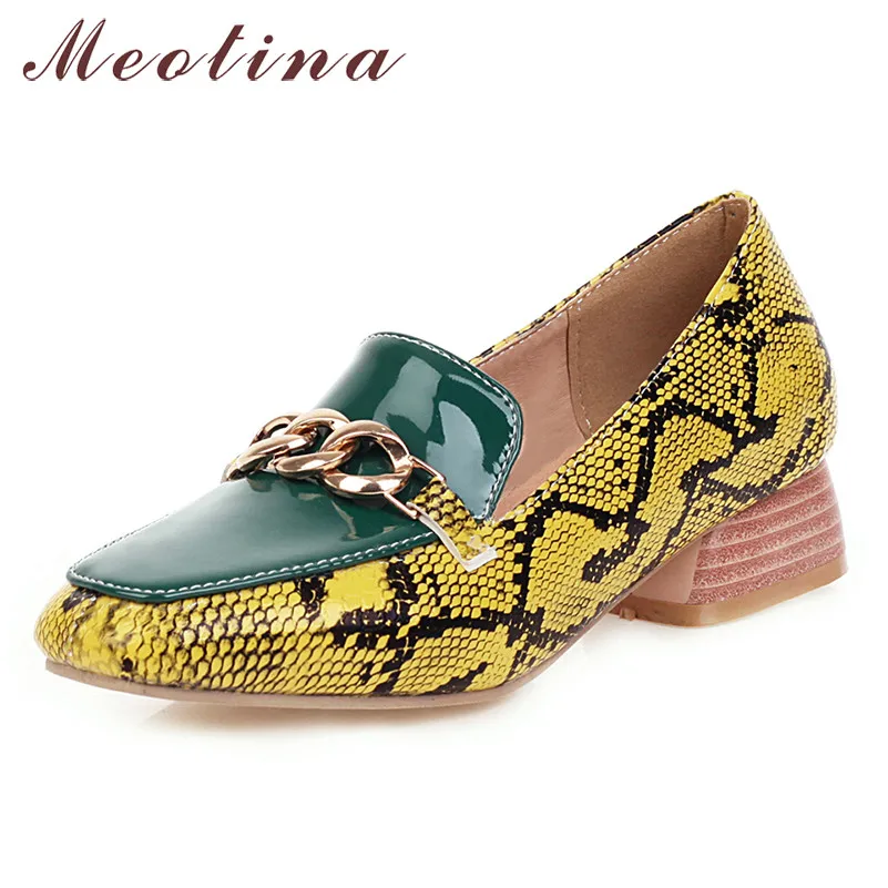 Туфли Meotina женские на высоком каблуке лоферы со змеиным принтом квадратный носок