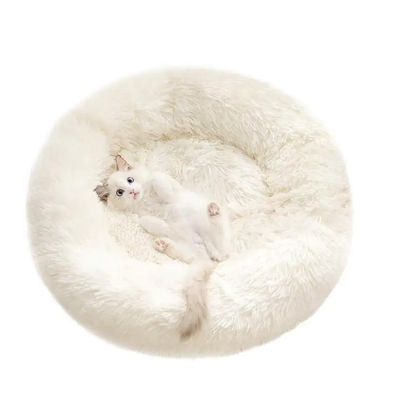 

Round Plush Dog Bed Basket Kennel Cat House Winter Warm Sleeping Bag Cats Nest Soft Long Plush Pet Cushion for Medium Large Dogs