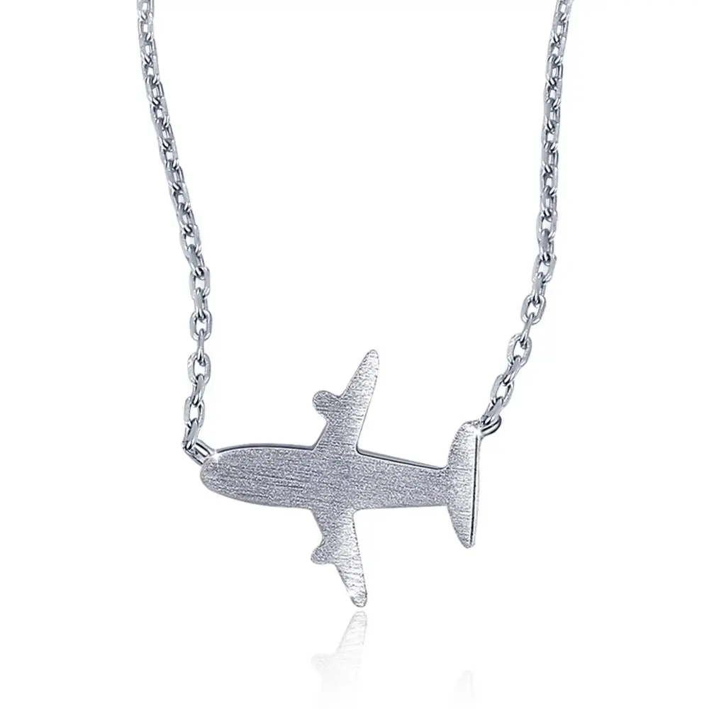 

ANNA QUEEN 925 Sterling Flying Airplane Necklace Frosted Travelling Pendant Choker for Women Girls Gift Jewellery SLW0091