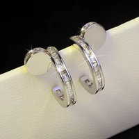 new korean fashion personality earrings womens silver plate creative zircon female nails diamond half moon shaped jewelry