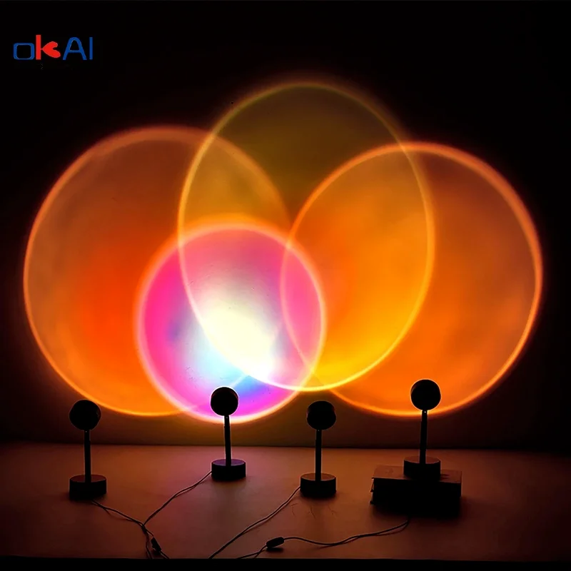 

USB Art LED Sunset Projector Night Light Rainbow Wall Decor Projection Floor Lamp Indoor Bar Coffee Store Lighting Colorful Lamp