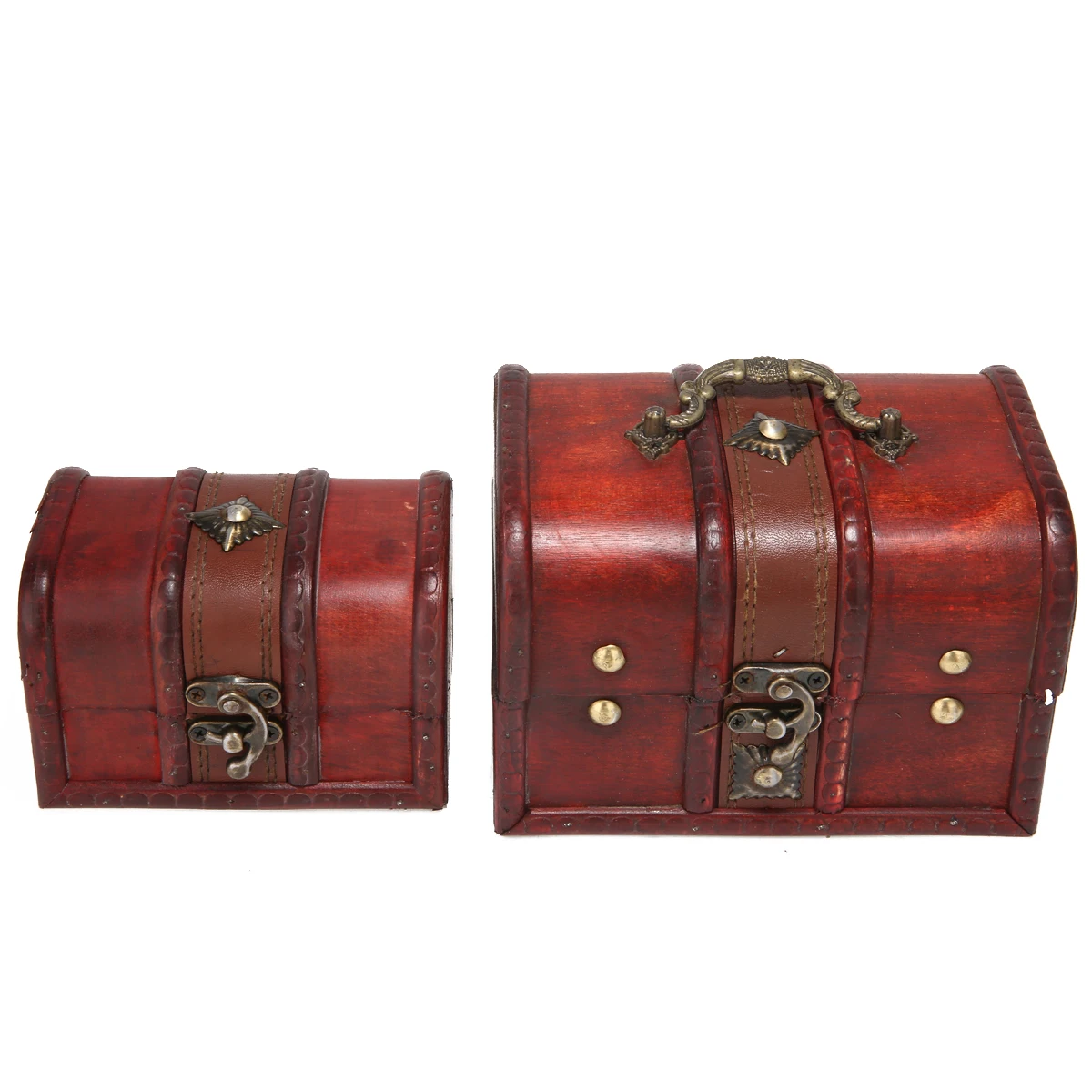 2Pcs Vintage Wooden Case Jewelry Storage Box Small Treasure Chest Wood Crate Home Boxes | Дом и сад