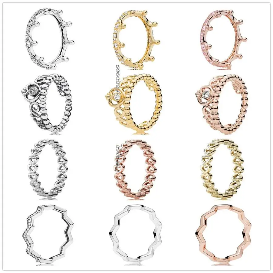 

Original 925 Sterling Silver Princess Tiara Royal Crown Rings For Women Wedding Party Europe Pandora Jewelry