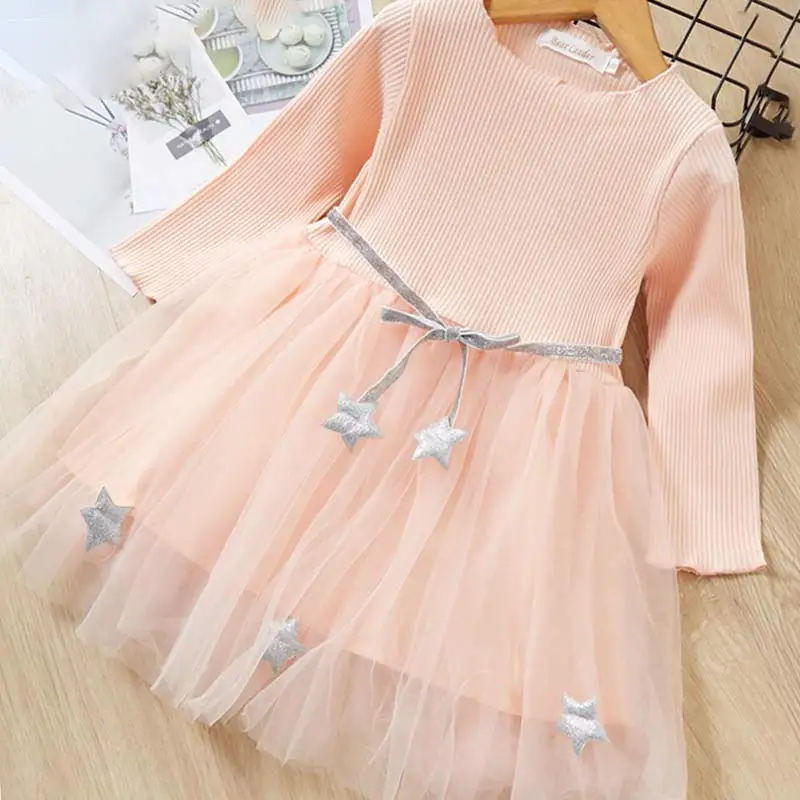 Menoea/детское кружевное платье с вышивкой; коллекция года; красивое Сетчатое платье принцессы с вышивкой и звездами для девочек; костюм; платья для малышей - Цвет: az1490Pink