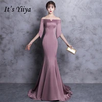 its yiiya evening dress for women boat neck formal dresses plus size e1361 half sleeve mermaid long purple robe de soiree