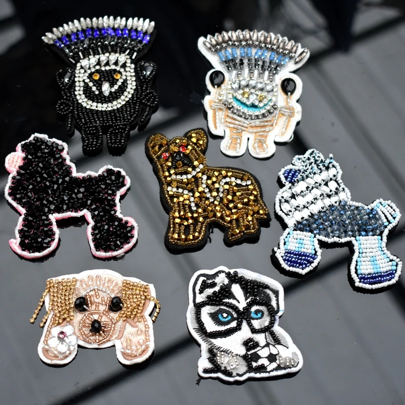 Нашивка с бисером для милой собаки нашивка одежды детей декоративные нашивки