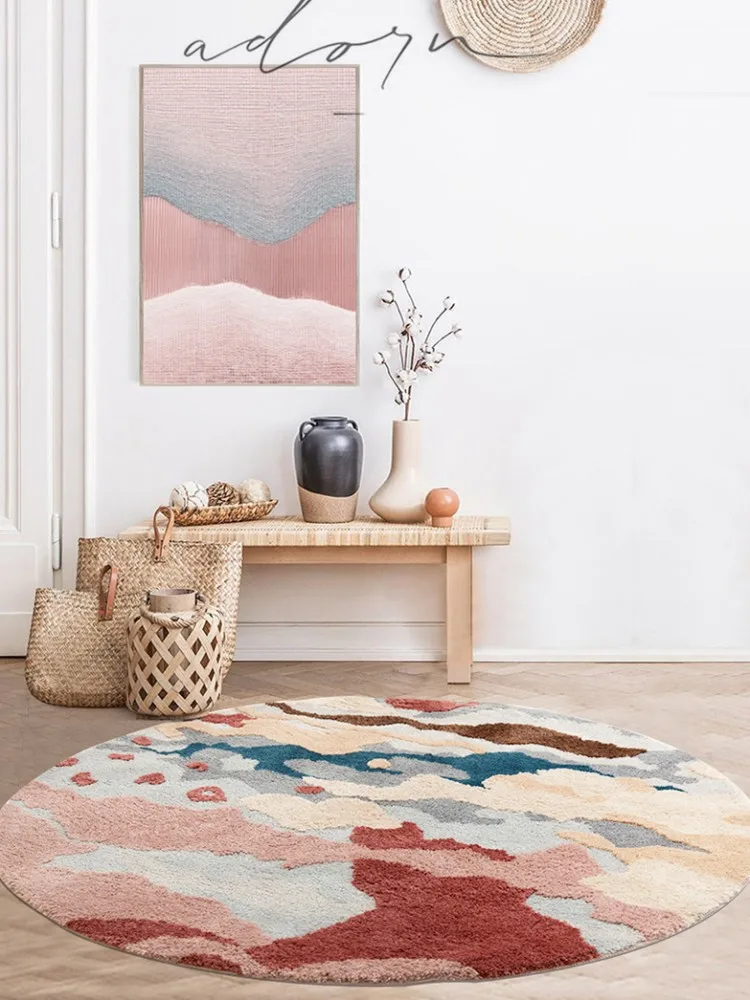 round shaped 3d pattern 2cm thickness polyester floor mat in pink color big size nordic style living room decoration area rug free global shipping
