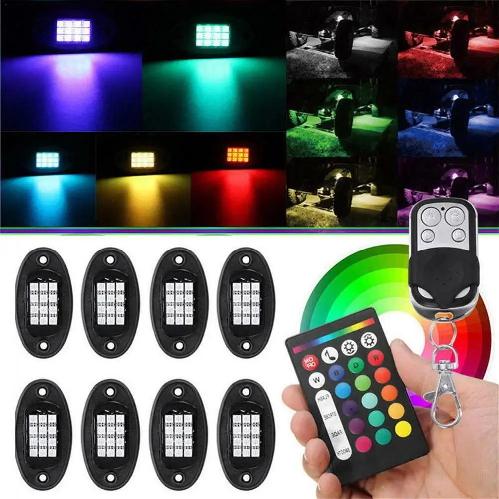 

8 шт. RGB светодиодный светильник, неоновый светодиодный светильник для джипа, внедорожника, грузовика, разрыва, светильник для камня, разноцв...