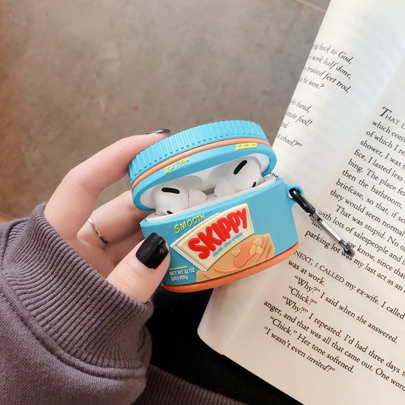 

3D Cute Children Snacks Funny Peanut Butter Headphone Case for Airpods 1 2 3 Silcione Protective Cover Charging Box with Hook