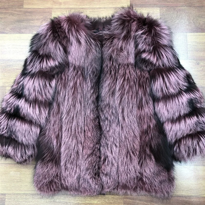 Новинка 2019 Стильное женское пальто из натурального Меха чернобурки Толстая