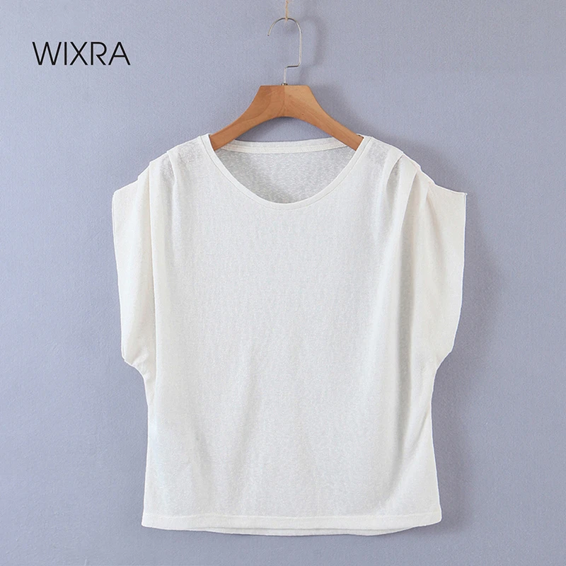 

Wixra 2021 Весна Лето Свободные футболки для женщин с круглым вырезом с коротким рукавом однотонные элегантные женские футболки Топы Новая мода