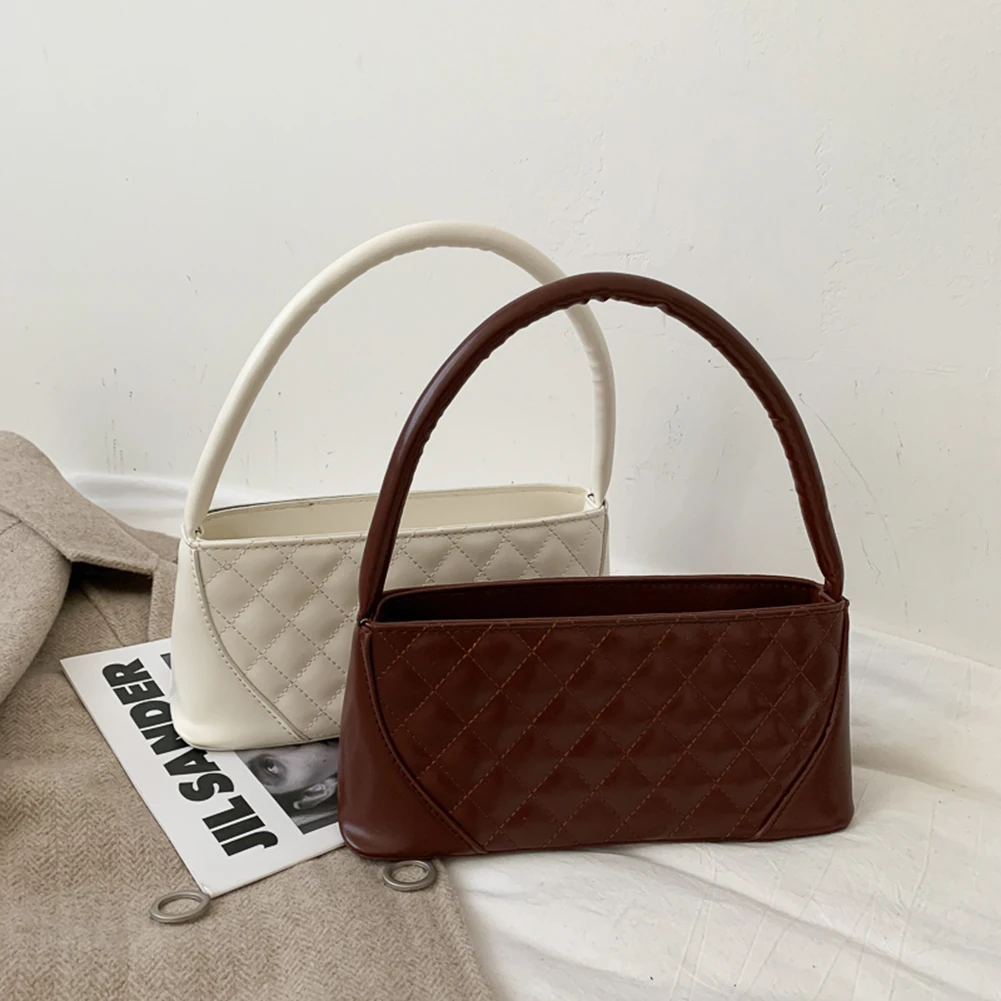 

Fashion Lattice Pattern Trunk Solid Color Women Shoulder Underarm Bag Portable PU Leather Party Handbags Street Clutch