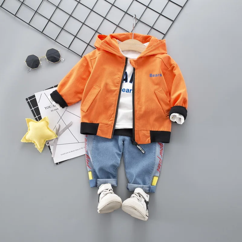 Style 2-Orange IENENS/комплект одежды из 3 предметов для маленьких мальчиков повседневные комплекты одежды для малышей Детские комплекты одежды для мальчиков, куртка+ футболка+ штаны - Цвет: Style 2-Orange