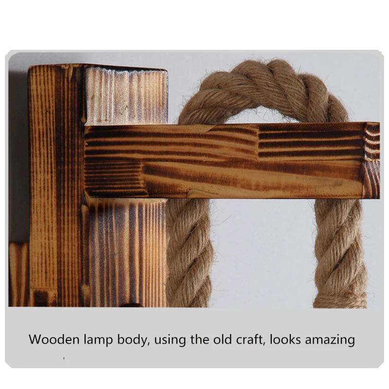 

Vintage Loft Wood Wall Lamp Hemp Rope Bedside Lamp Wall Sconce American Country Decorative Industrial Led Wall Lights for Home