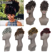 eunice hair synthetic puff ombre short drawstring ponytail wig fake hair bun chignon kinky curly bangs clip in hair extension