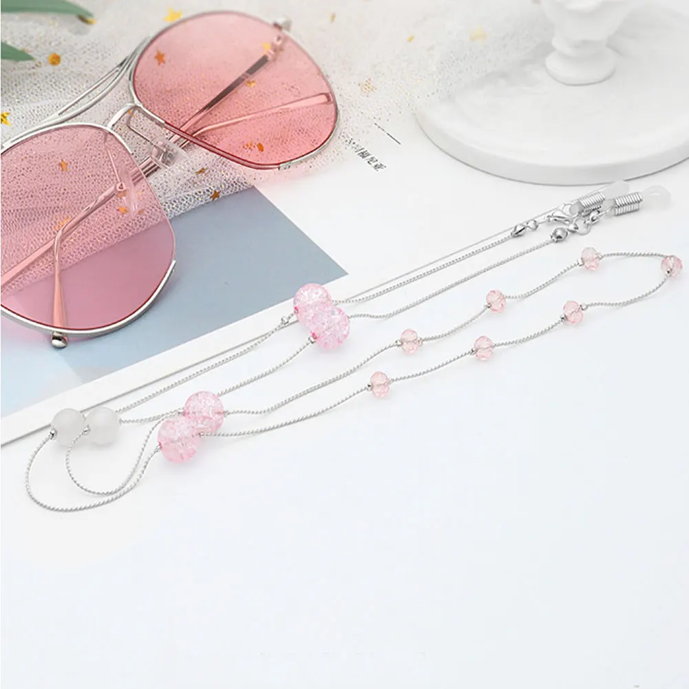 Цепочка для очков женская шнурок солнцезащитных с розовыми хрустальными