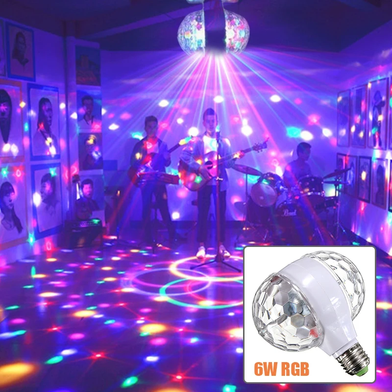 E27 6W светодиодный сценический светильник цветные RGB Авто вращающиеся лампы DJ