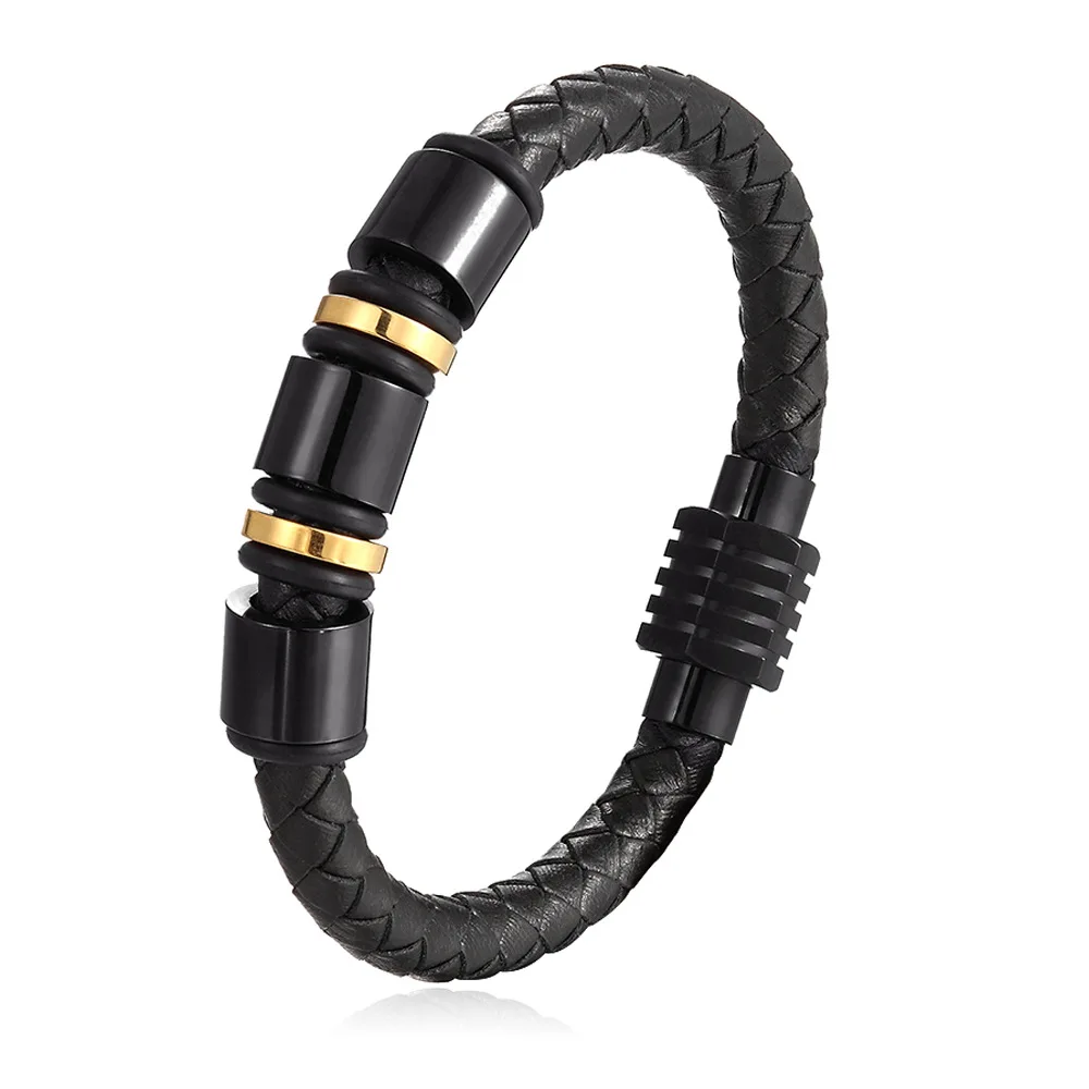 Модные плетеные кожаные браслеты черные золотые магнитная застежка браслет для
