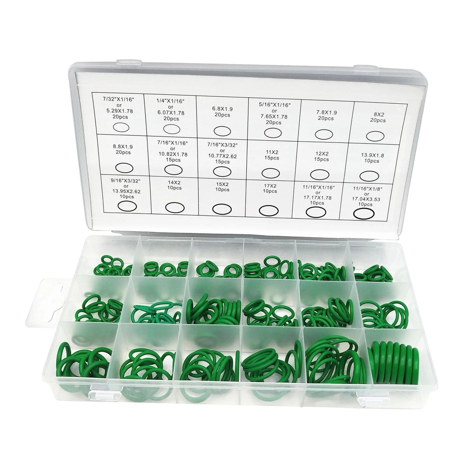 

Набор из 270 портативных зеленых резиновых уплотнительных колец, ассортимент шайб, Набор органайзеров