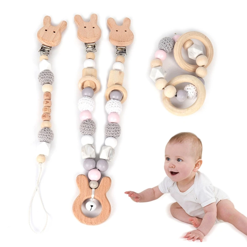 

3Pcs/Set Baby Stroller Pendant Rattle Pacifier Chain Dummy Clip Teether Bracelet