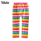Леггинсы для девочек VIKITA, хлопковые брюки для малышей, радужные обтягивающие эластичные брюки с рисунком, детские леггинсы, брюки