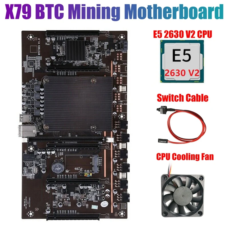 Материнская плата для майнинга BTCX79 H61 с процессором E5 2630 V2 + вентилятором кабелем