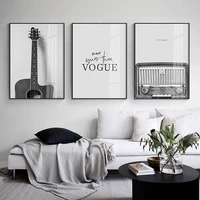 black white vinyl record guitar radio nordic poster print canvas painting vintage wall art pictures for living room home decor