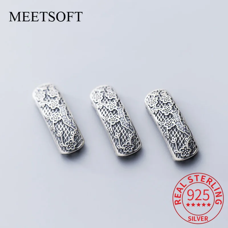 

MEETSOFT ретро-бусины из тайского серебра 925 пробы с резными узорами и цветами, подарок ручной работы «сделай сам», украшение для браслета