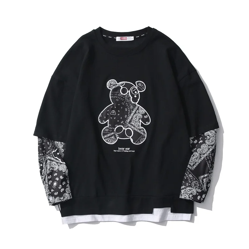 

Tide Brand Cashew Flower Bear Japanese T-shirt 2021 Men and Women Casual Long-sleeved T-shirt Couple Jacket Harajuku Sweatshirt