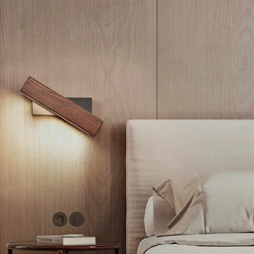 

Modern Nordic Solid Wood LED Rotated Wall Lamp Bedside Night Light Bedroom Living Room Aisle Sconce Light Fixture Wall Decor Art