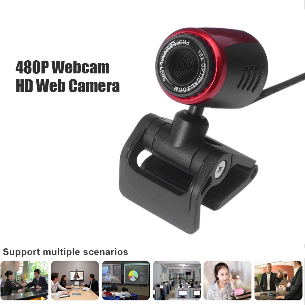 

HD Web Camera Clip-on USB Driver Free 480P Webcam Ultra HD 4K Webcam Microphone Stand with Built-in Microphone for PC
