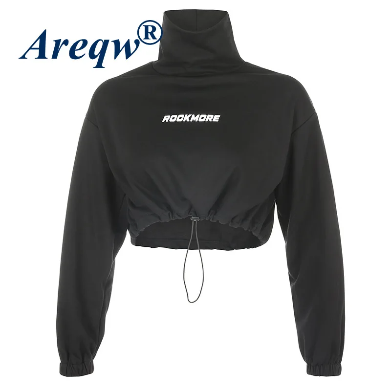 

2021 New Women's Fashion Letter Printing High Neck Sweater Women Drawstring Waist Pullover Top