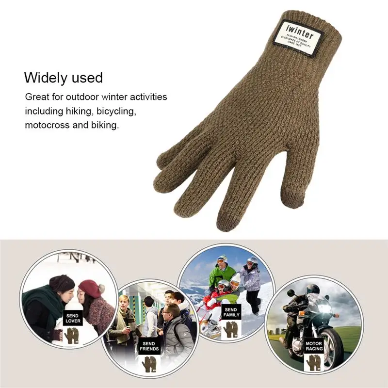 Vbiger теплые зимние вязаные перчатки толстые для холодной погоды ветрозащитные с
