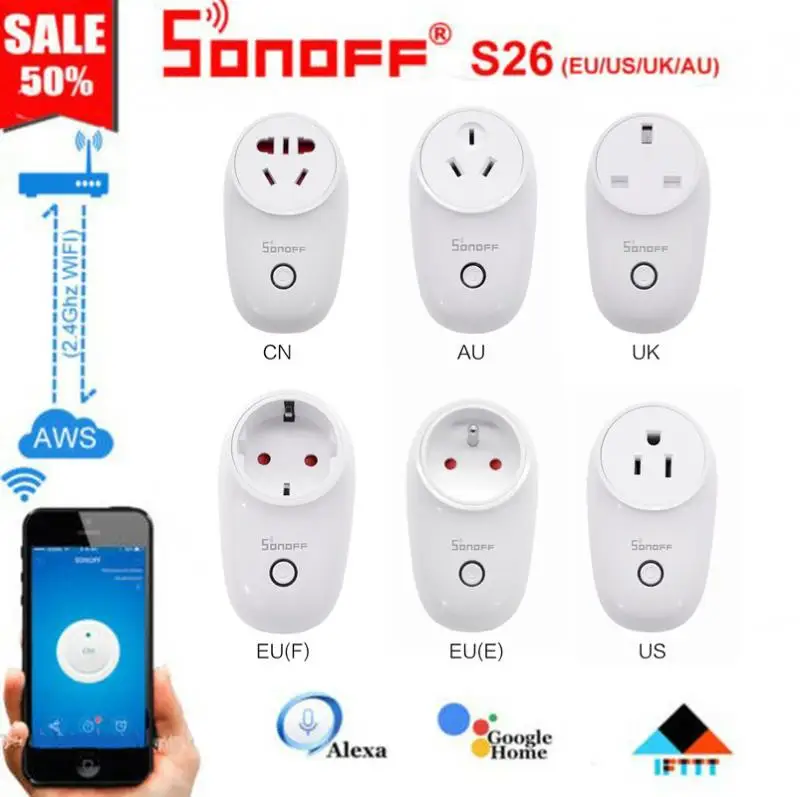 Базовая умная розетка Sonoff S26 с Wi Fi приложение Ewelink AU/CN/EU/UK/US Беспроводная умный дом