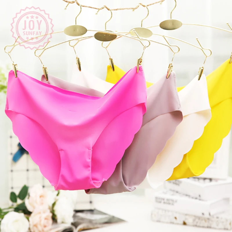 

3pcs / Set Macaron Color Girl 's Panties Ladies Sexy Low Waisted Briefs Fashion Seamless Underpants Ice Silk Traceless Panty
