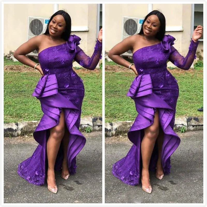Aso Ebi 2019 арабское сексуальное кружевное вечернее платье с одним плечом Русалка